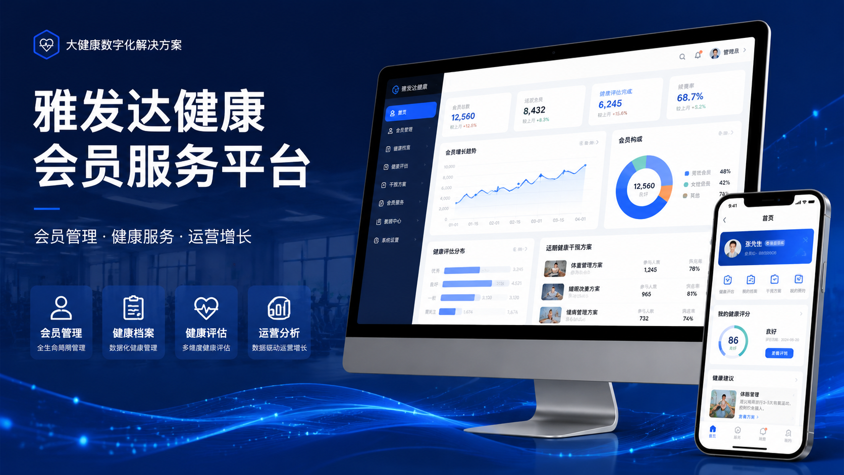 青岛九尾狐健康管理系统开发案例:雅发达健康会员服务平台