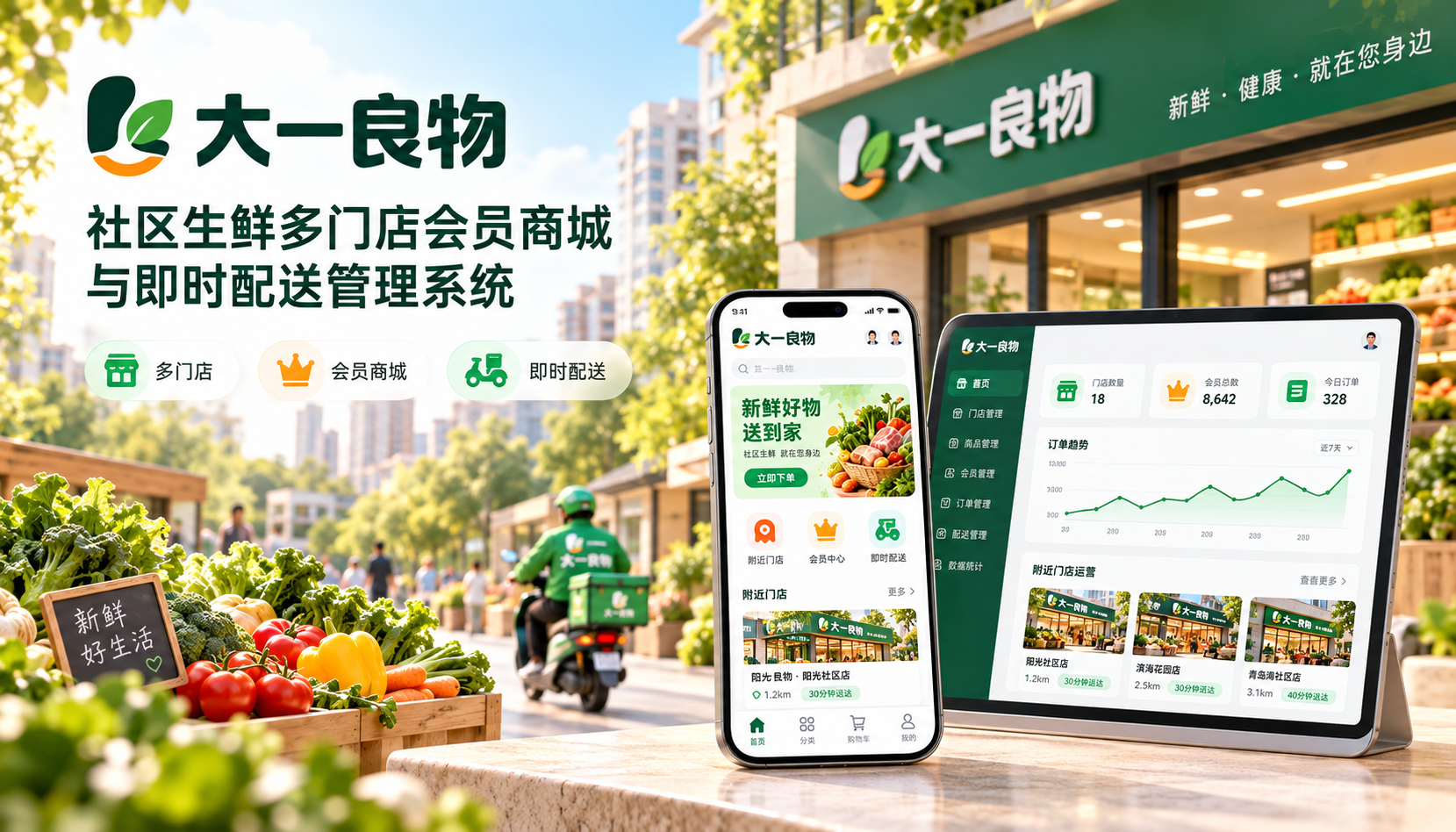 青岛九尾狐社区生鲜多门店会员商城开发案例：大一良物即时配送管理系统